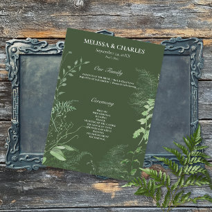Rustic Fern Green Foliage Emerald Wedding Programme