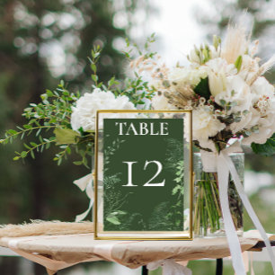 Rustic Fern Green Foliage Emerald Wedding Table Number