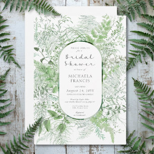 Rustic Fern Green Foliage White Bridal Shower Invitation