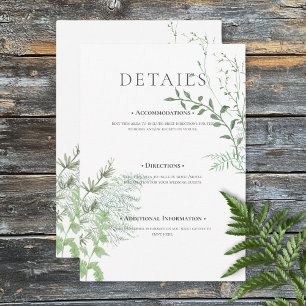 Rustic Fern Green Foliage White Wedding Details Enclosure Card