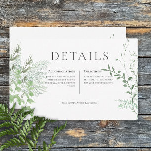 Rustic Fern Green Foliage White Wedding Details Enclosure Card