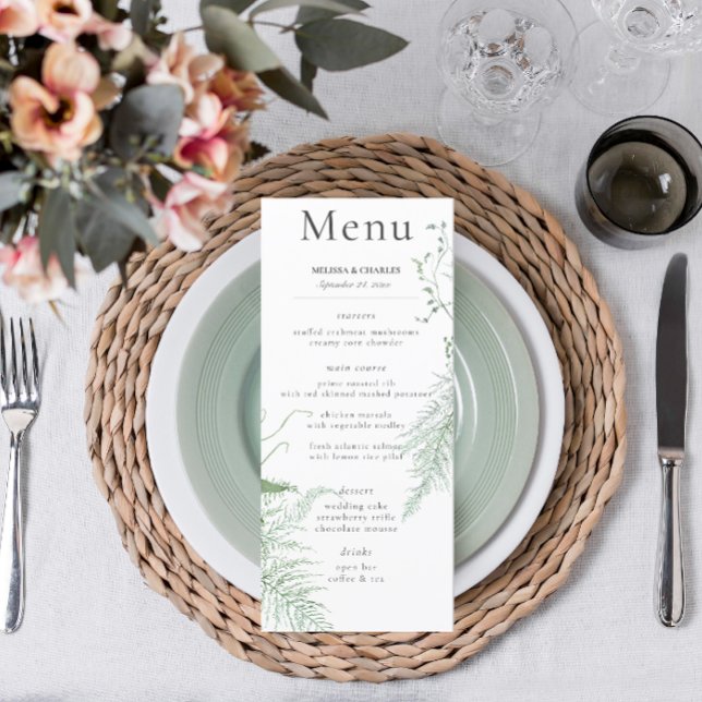 Rustic Fern Green Foliage White Wedding Long Menu (Creator Uploaded)