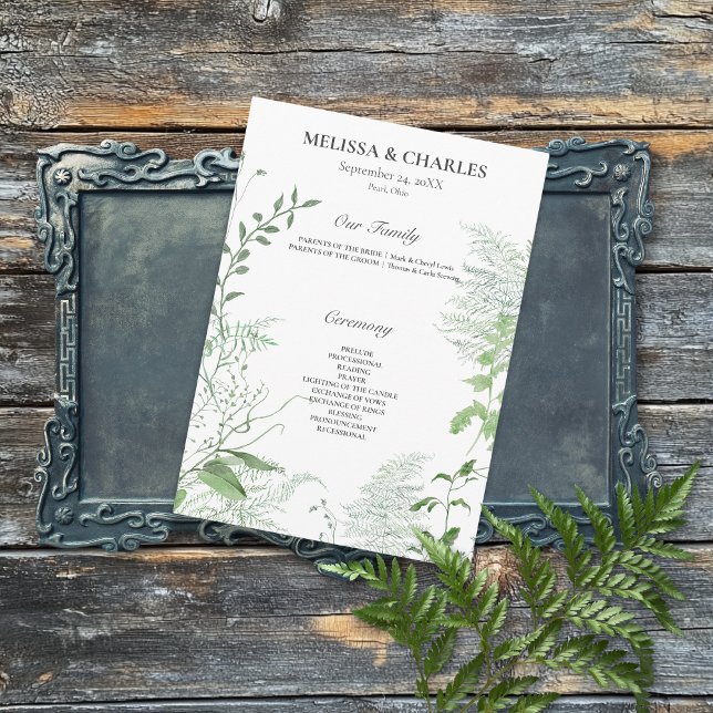 Rustic Fern Green Foliage White Wedding Programme (Creator Uploaded)