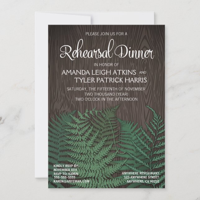 Rustic Fern Wedding Rehearsal Dinner Invitations (Front)