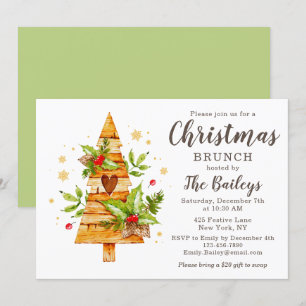 Rustic Festive Christmas  Holiday Christmas Brunch Invitation