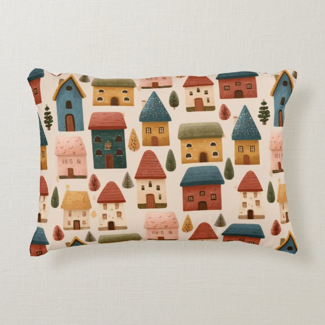 Rustic Festive Christmas Houses Seamless Pattern Decorative Cushion (Front)