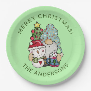 Rustic Festive Gnome Snowman Christmas Paper Plate