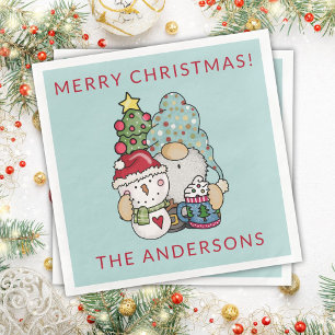 Rustic Festive Gnome Snowman Merry Christmas Party Napkin