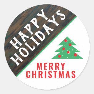 Rustic Festive Green Snow Christmas Tree Holiday Classic Round Sticker