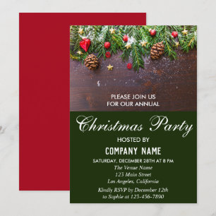 Rustic Festive Red & Green Company Christmas Party Invitation