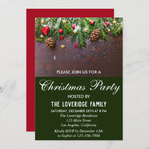 Rustic Festive Red & Green Country Christmas Party Invitation