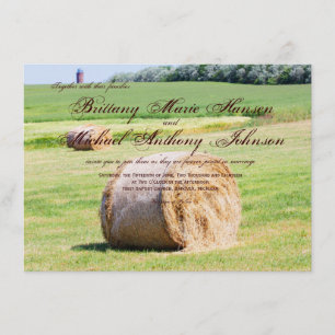 Rustic Field Hay Bales Country Wedding Invitations