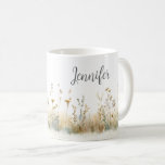 Rustic Field of Wildflowers Monogram Coffee Mug<br><div class="desc">This beautiful coffee mug features a rustic field of soft watercolor wildflowers.  Add a name to personalise it. Makes a great gift for the bride to be,  bridesmaid,  mum,  best friend,  or daughter! Created by Simply Farmhouse Press.</div>