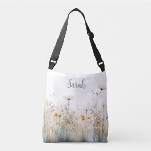 Rustic Field of Wildflowers Monogram Crossbody Bag
