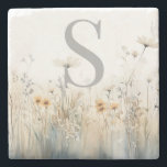 Rustic Field of Wildflowers Monogram Stone Coaster<br><div class="desc">This beautiful stone coaster features a rustic field of soft watercolor wildflowers. Add an initial to personalise it or don't add one if your want the graphic only. Makes a great gift for the bride to be,  bridesmaid,  mum,  best friend,  or daughter! Created by Simply Farmhouse Press.</div>