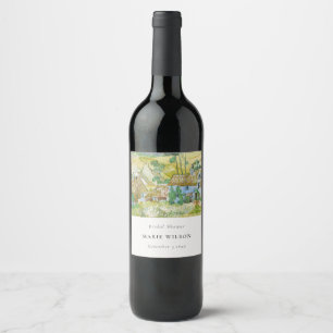 Rustic Fields Mountain Landscape Bridal Shower Wine Label