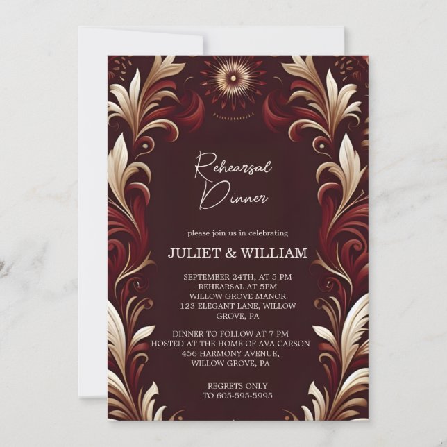 Rustic Fiesta Floral Rose Spanish Rehearsal Dinner Invitation (Front)