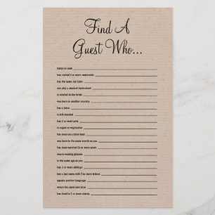 Rustic Find The Guest Bridal Shower Game