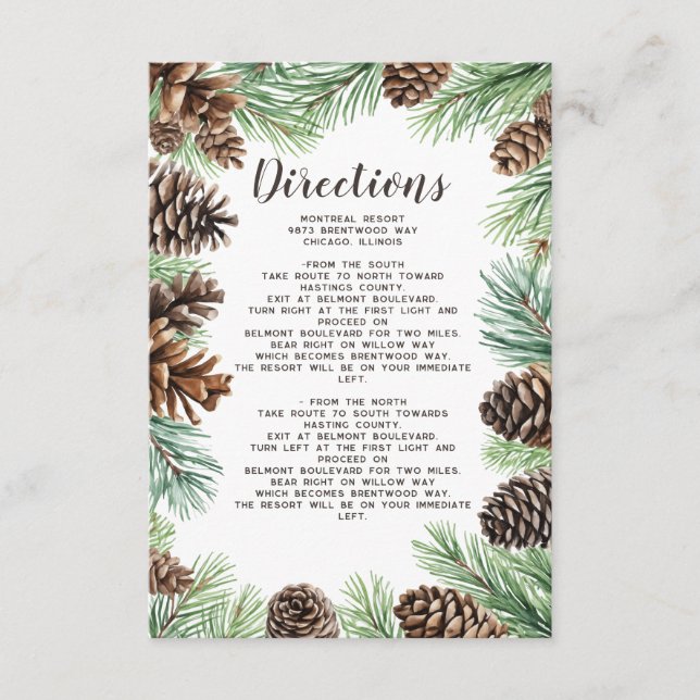 Rustic Fir Branches Pine Cone Wedding Details Enclosure Card (Front)