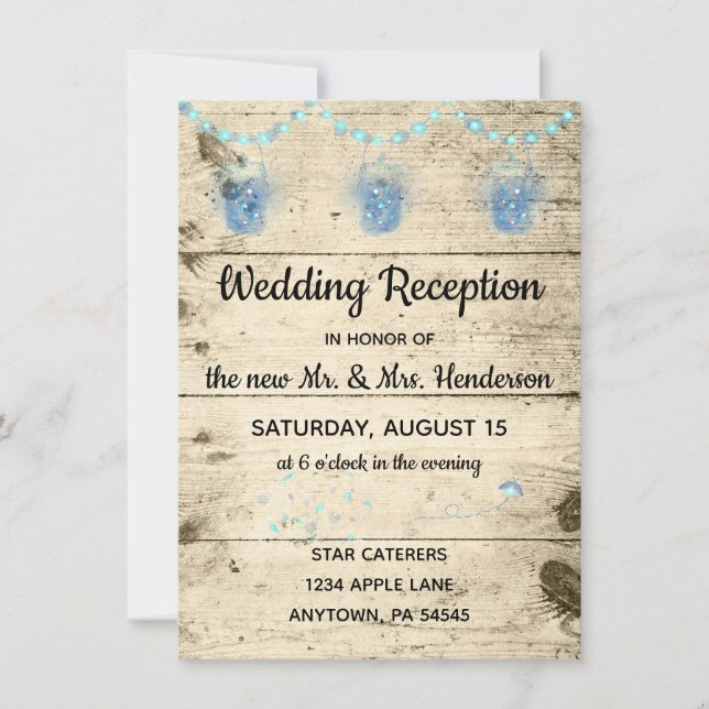 Rustic Firefly & String Lights Wedding Reception Invitation (Front)