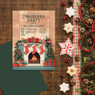 Rustic Fireplace Christmas Party Invitation