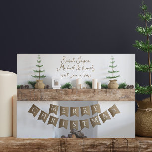 Rustic Fireplace Flat Non Photo Christmas Card