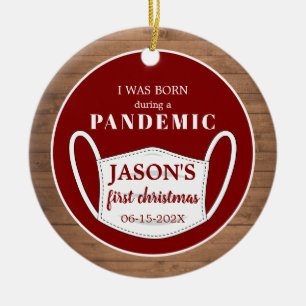 Rustic first Christmas Born in Pandemic Ceramic Tree Decoration