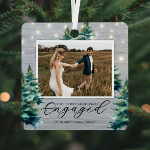 Rustic First Christmas Engaged Pine Tree Metal Tree Decoration