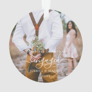 Rustic First Christmas Engaged Two Photo Christmas Ornament
