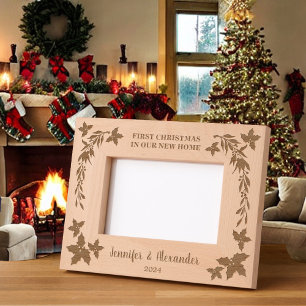 Rustic First Christmas in our new home monogrammed Etched Frames