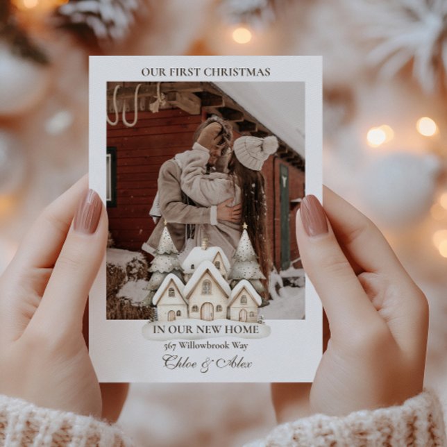 Rustic First Christmas New Home Collage Holiday Card (Creator Uploaded)