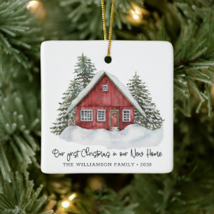 Rustic First Christmas New Home Woodland  Ceramic Ornament