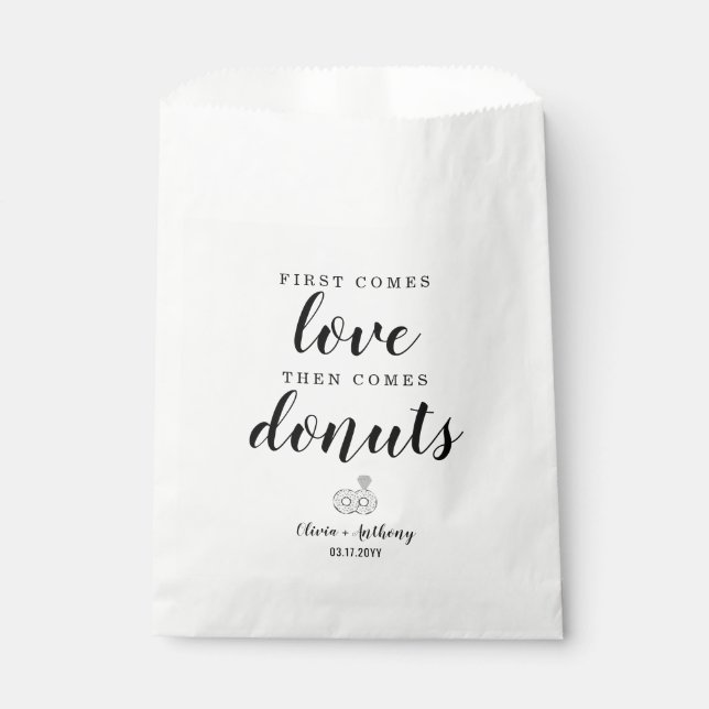 Rustic First Comes Love Doughnuts Sweet Treat Wedd Favour Bags (Front)