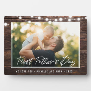 Rustic First Fathers Day Modern Photo Wood Plaque