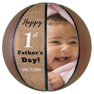 Rustic First Father's Day Personalised  Photo Basketball