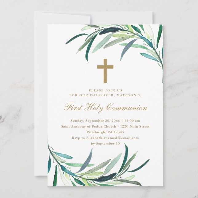 Rustic First Holy Communion Photo Invitation (Front)