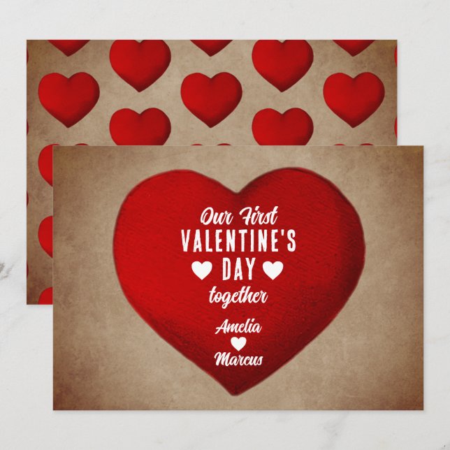 Rustic First Valentine's Day Together Red Heart Holiday Card (Front/Back)