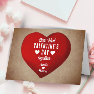 Rustic First Valentine's Day Together Red Heart  Holiday Card