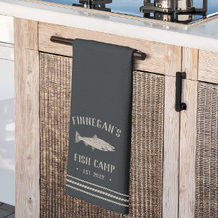 Rustic Fish Camp Personalised Tea Towel