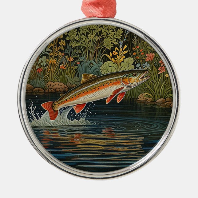 Rustic fish fishing fly fishing metal tree decoration (Front)