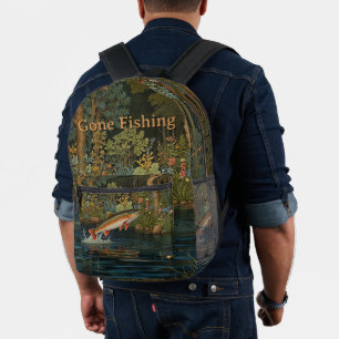 Rustic fish fishing fly fishing printed backpack