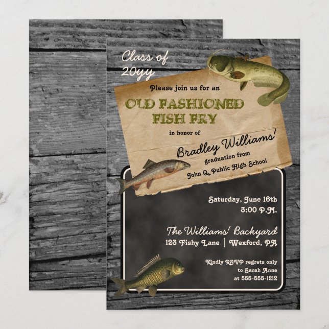 Rustic Fish Fry Graduation Backyard Cookout Party Invitation (Front/Back)