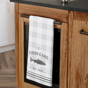 Rustic Fish Personalised Plaid Tea Towel