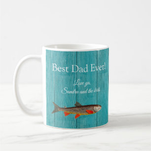 Rustic Fisherman Teal Blue  Best Dad Ever Fish Coffee Mug