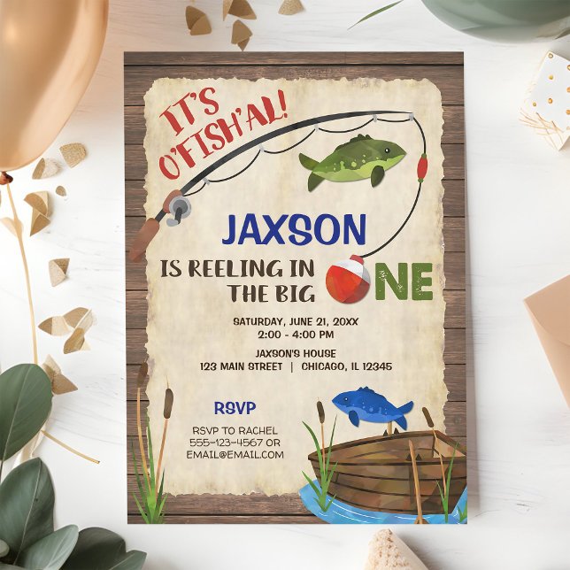 Rustic Fishing 1st Birthday Boy Invitation (Creator Uploaded)