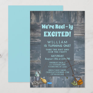 Rustic Fishing Boy First Birthday Party Invitation