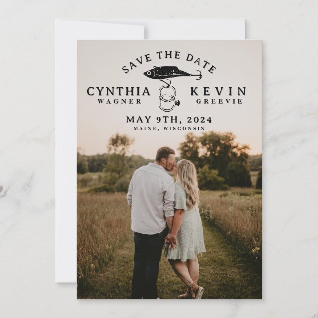 Rustic Fishing Lure Rings Wedding Save the Date (Front)