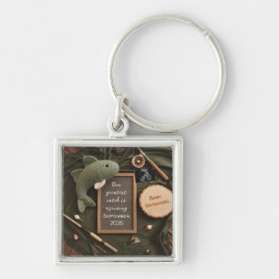 Rustic fishing Pregnancy Announcement dad keepsake Key Ring