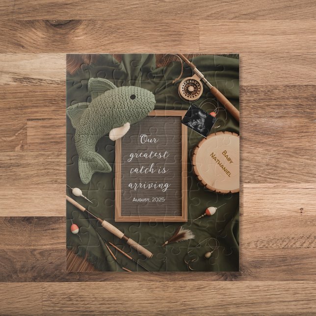 Rustic Fishing-Themed Pregnancy Announcement  Jigsaw Puzzle (Creator Uploaded)