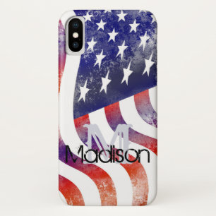 Rustic Flag USA American Monogram Initial Name iPhone X Case